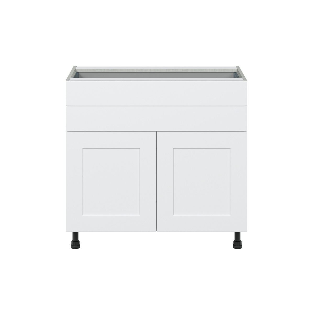 Jasmine Painted Warm White  Shaker Assembled Base Cabinet with Two Doors and Two 5 in. Drawers (36 in. W x 34.5 in. H x 24 in. D)