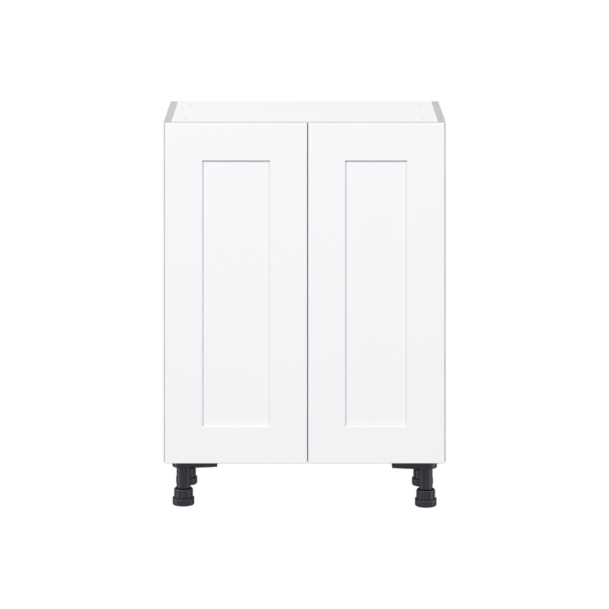 Jasmine Painted Warm White  Shaker Assembled Shallow Base Cabinet with 2 Full High Doors and 3 Inner Drawers (24 in. W x 34.5 in. H x 14 in. D)