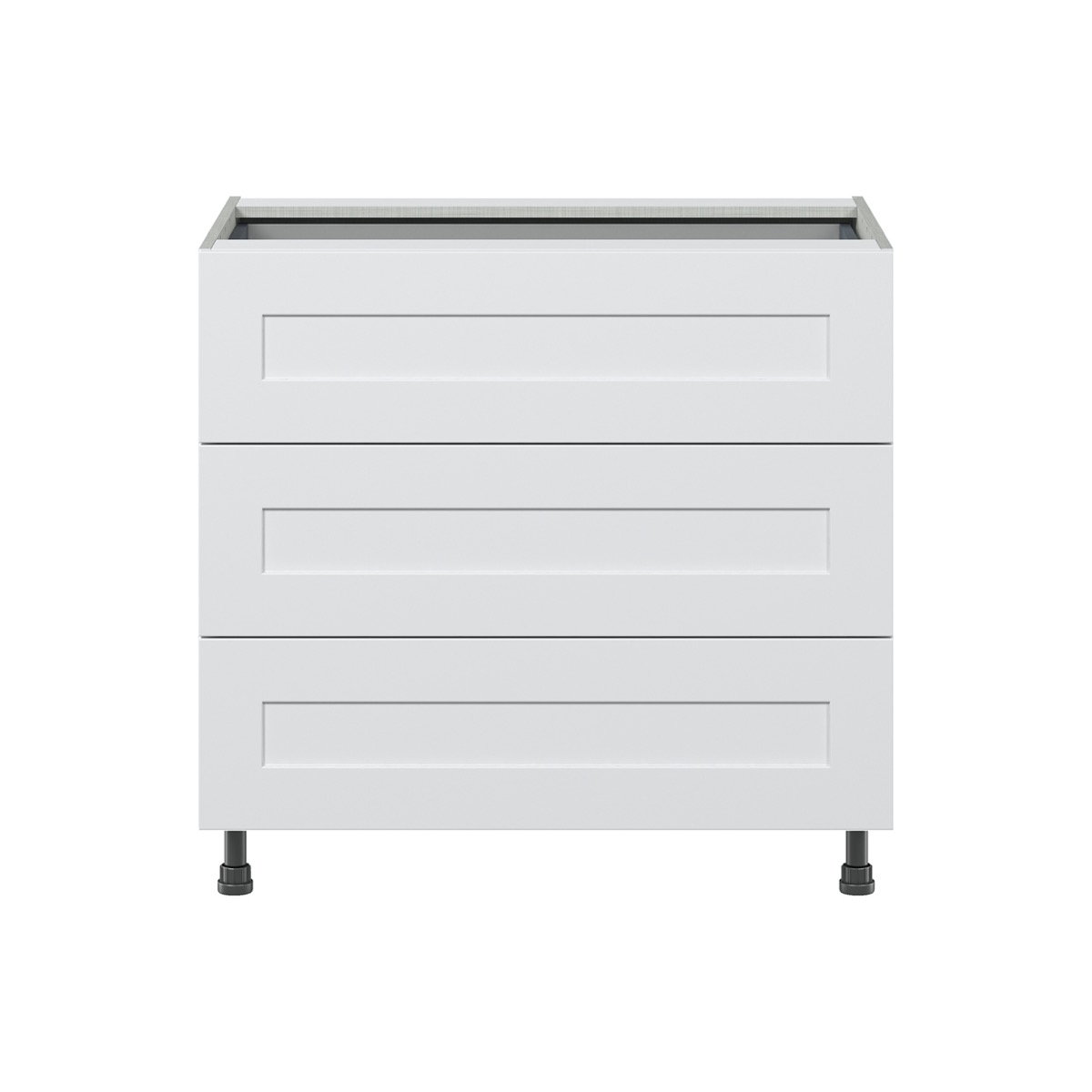 Jasmine Painted Warm White  Shaker Assembled Base Cabinet with Three 10 in. Drawers and 1 Inner Drawer (36 in. W x 34.5 in. H x 24 in. D)