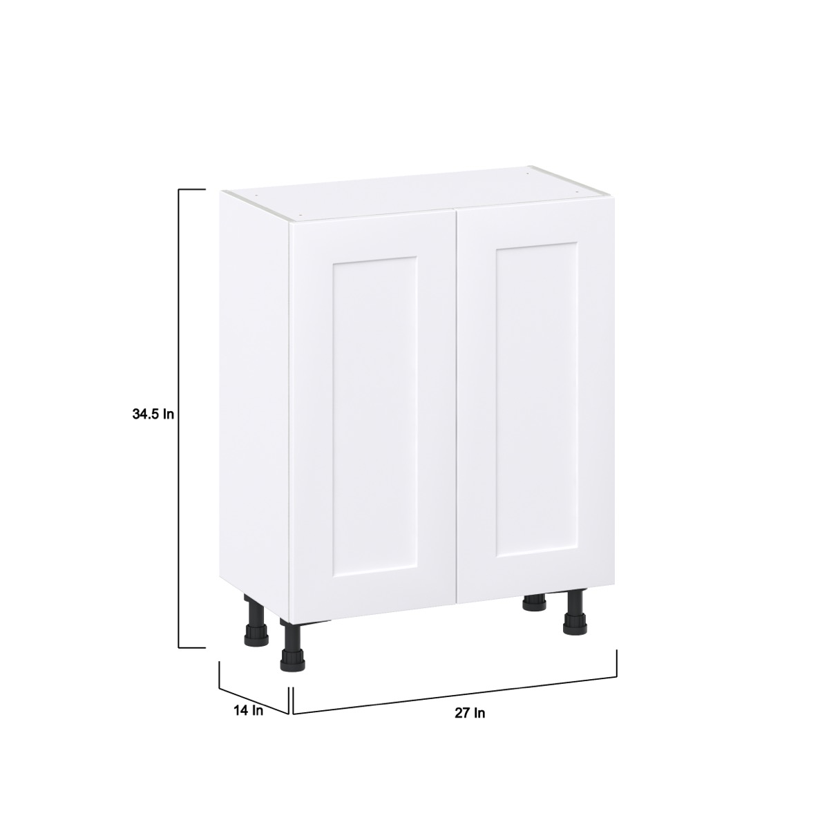 Jasmine Painted Warm White  Shaker Assembled Shallow Base Cabinet with 2 Full High Doors (27 in. W X 34.5 in. H X 14 in. D)