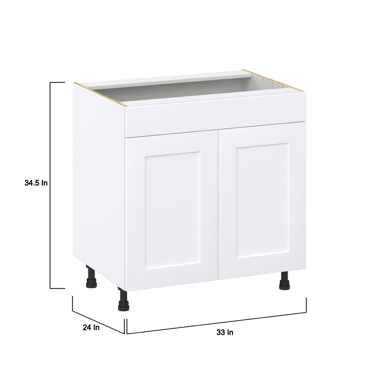 Jasmine Painted Warm White  Shaker Assembled Sink Base Cabinet with False Front (33 in. W X 34.5 in. H X 24 in. D)