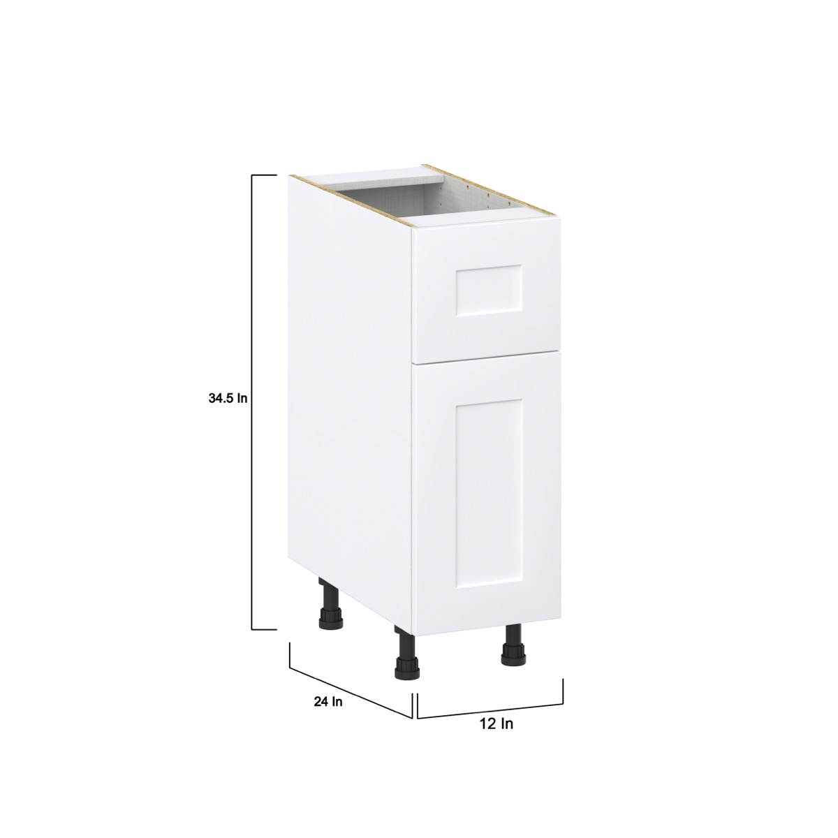 Jasmine Painted Warm White  Shaker Assembled Base Cabinet with 1 Door and a 10 in. Drawer (12 in. W X 34.5 in. H X 24 in. D)