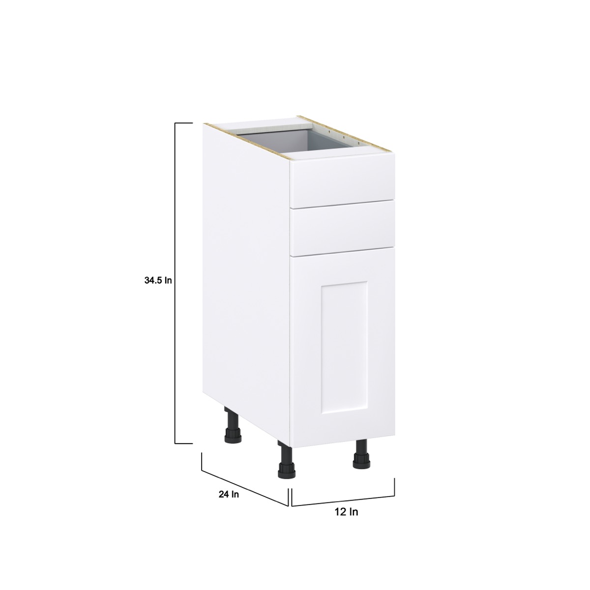 Jasmine Painted Warm White  Shaker Assembled Base Cabinet with 1 Door and Two 5 in. Drawers (12 in. W X 34.5 in. H X 24 in. D)