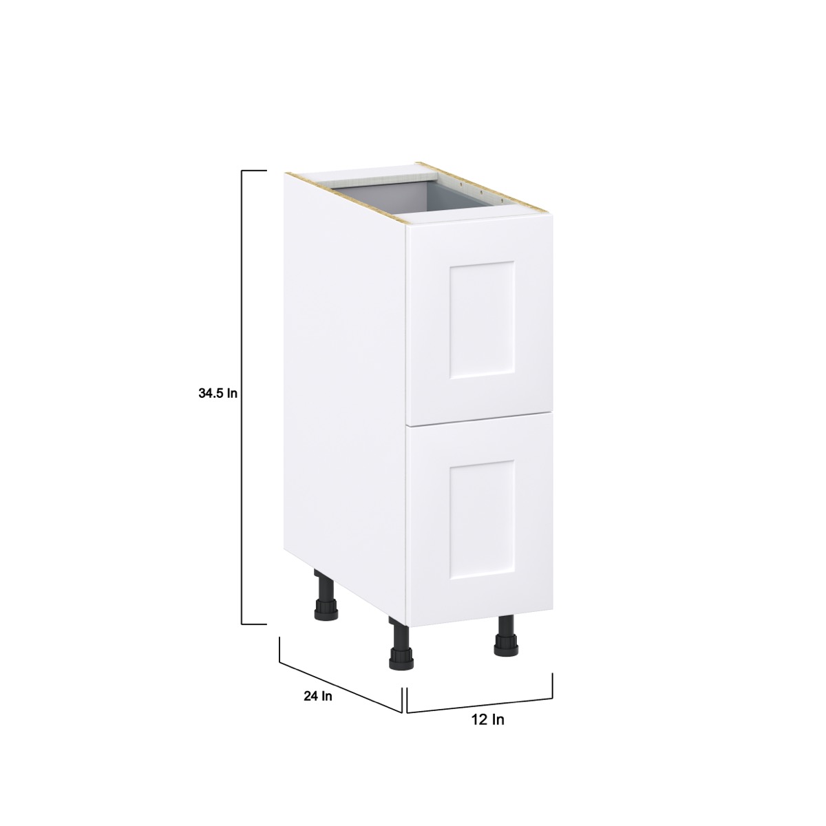 Jasmine Painted Warm White  Shaker Assembled Base Cabinet with 2 Drawers and 1 Inner Drawer (12 in. W X 34.5 in. H X 24 in. D)