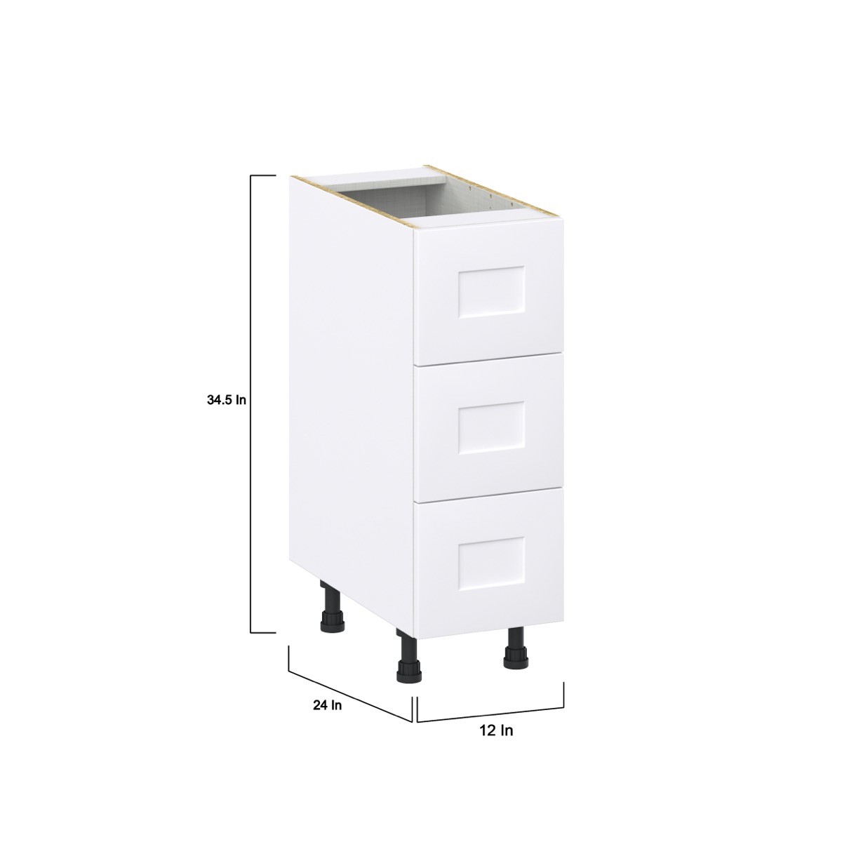 Jasmine Painted Warm White  Shaker Assembled Base Cabinet with Three 10 in. Drawers (12 in. W X 34.5 in. H X 24 in. D)