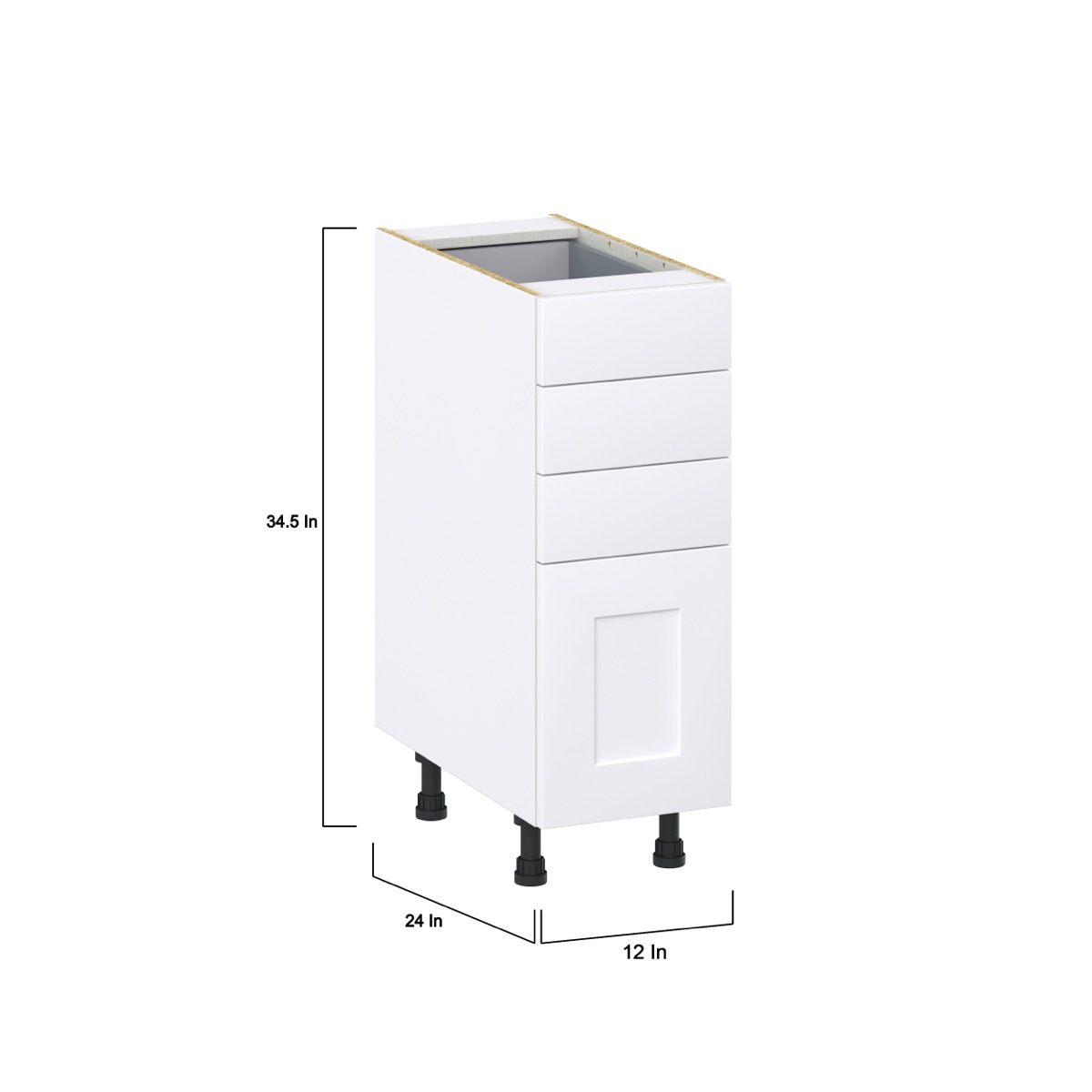 Jasmine Painted Warm White  Shaker Assembled Base Cabinet with 4 Drawers (12 in. W X 34.5 in. H X 24 in. D)