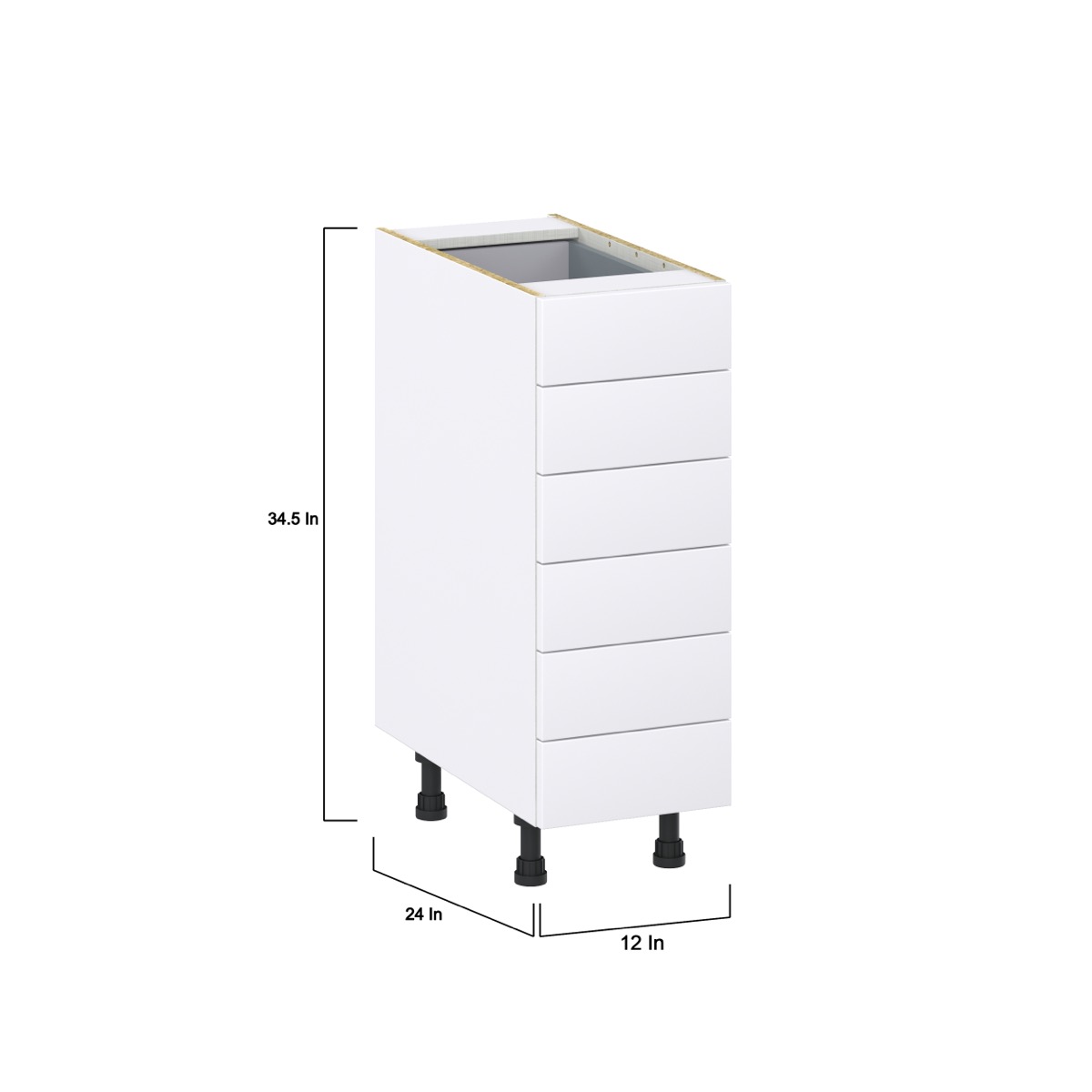 Jasmine Painted Warm White  Shaker Assembled Base Cabinet with 6 Drawers (12 in. W X 34.5 in. H X 24 in. D)