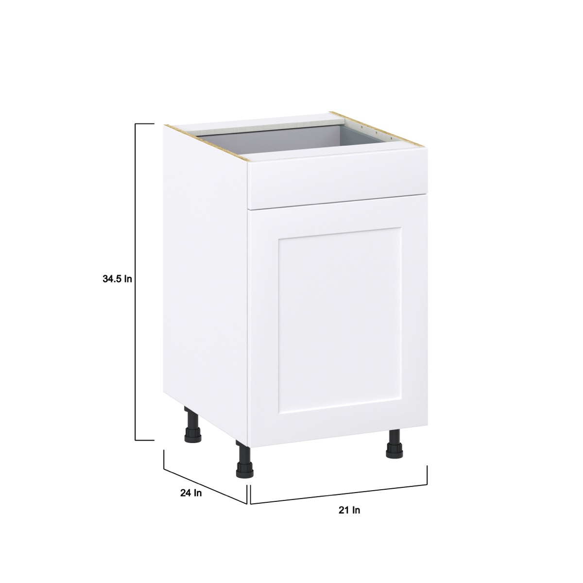 Jasmine Painted Warm White  Shaker Assembled Base Cabinet with a Door and a Drawer (21 in. W X 34.5 in. H X 24 in. D)