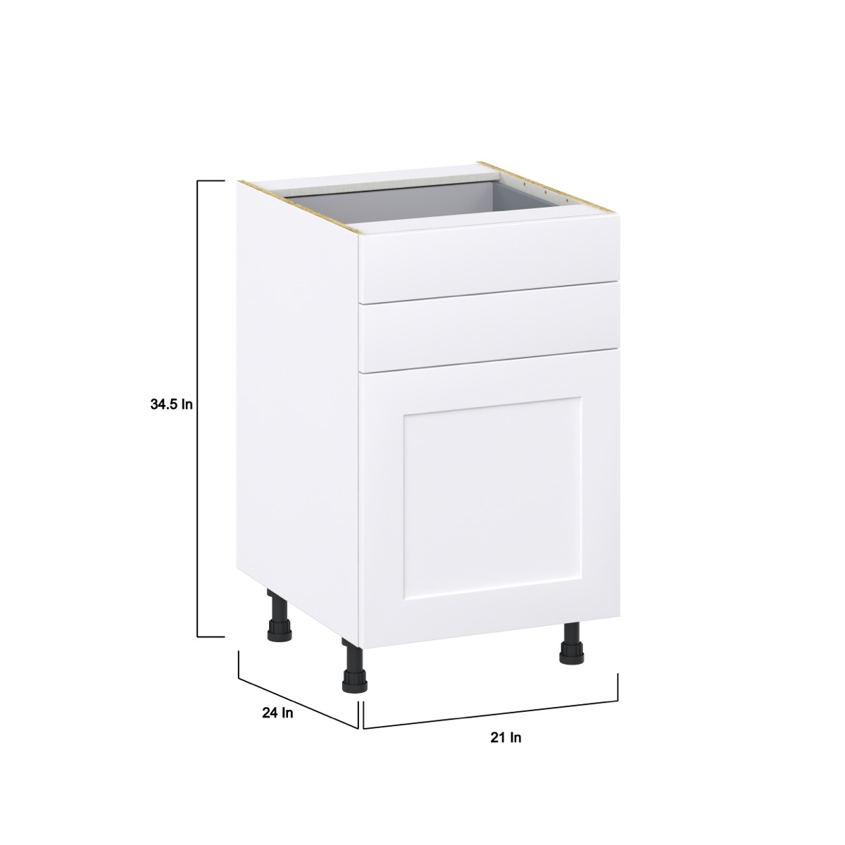 Jasmine Painted Warm White  Shaker Assembled Base Cabinet with 1 Door and Two 5 in. Drawers (21 in. W X 34.5 in. H X 24 in. D)