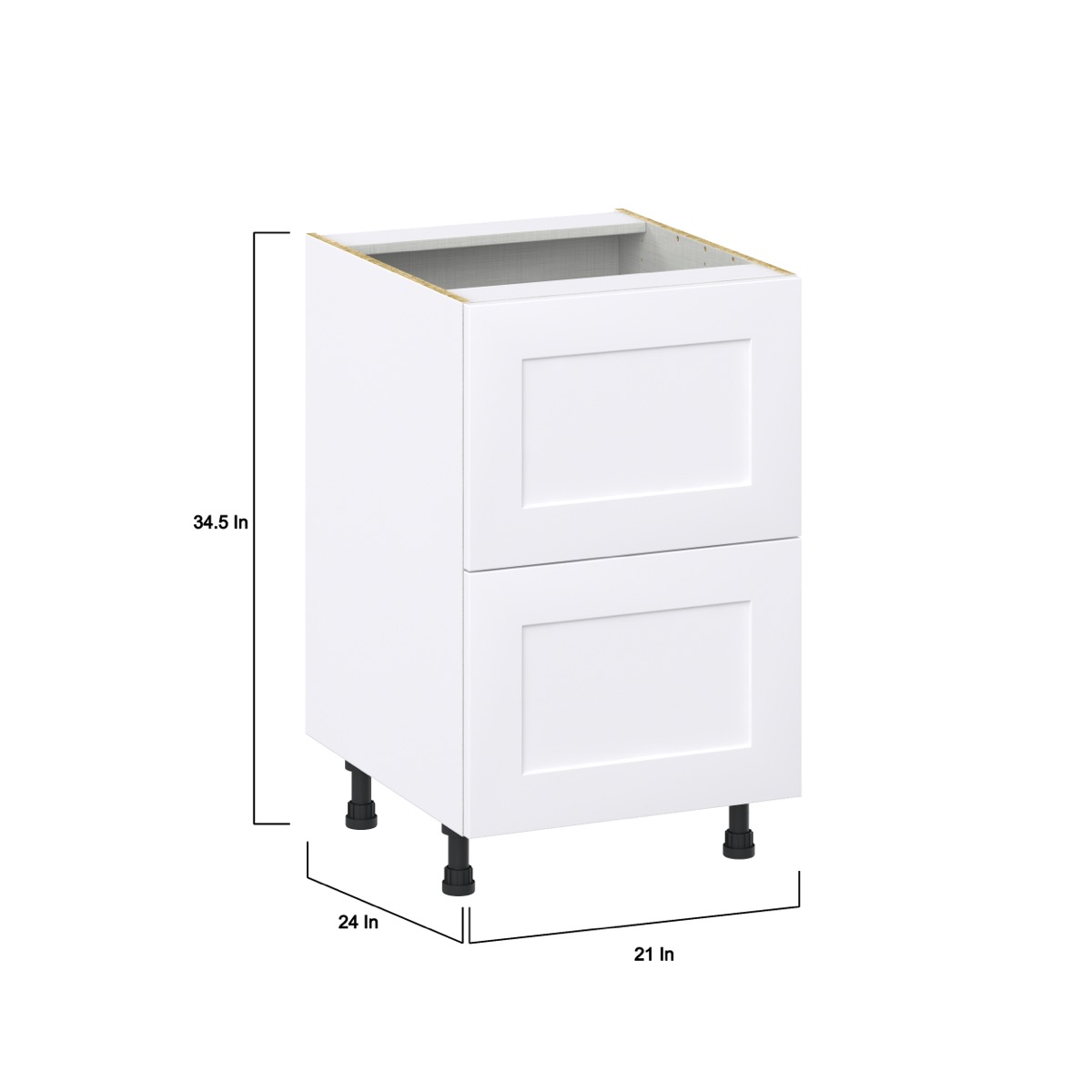 Jasmine Painted Warm White  Shaker Assembled Base Cabinet with 2 Drawers (21 in. W X 34.5 in. H X 24 in. D)