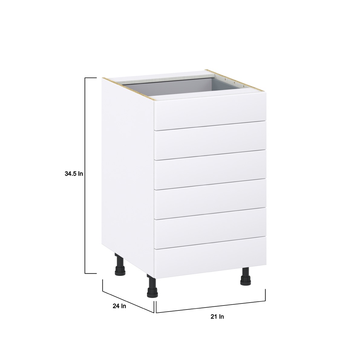 Jasmine Painted Warm White  Shaker Assembled Base Cabinet with 6 Drawers (21 in. W X 34.5 in. H X 24 in. D)