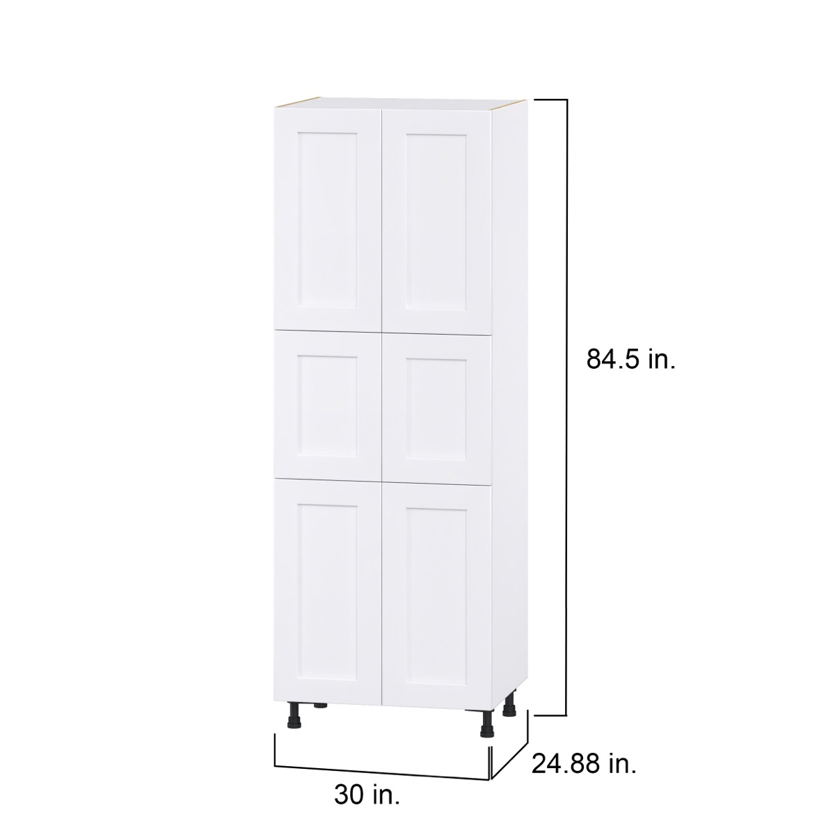 Jasmine Painted Warm White  Shaker Assembled Pantry Cabinet with 6 Doors and 4 Inner Drawers (24 in. W X 84.5 in. H X 24 in. D)