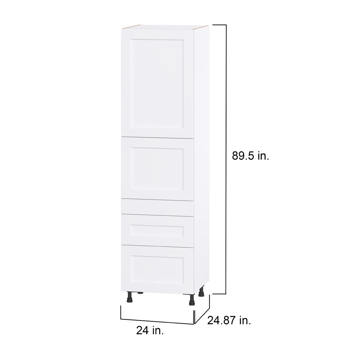 Jasmine Painted Warm White  Shaker Assembled Pantry  Cabinet with 3 Drawers and 2 Inner Drawers (24 in. W X 89.5 in. H X 24 in. D)