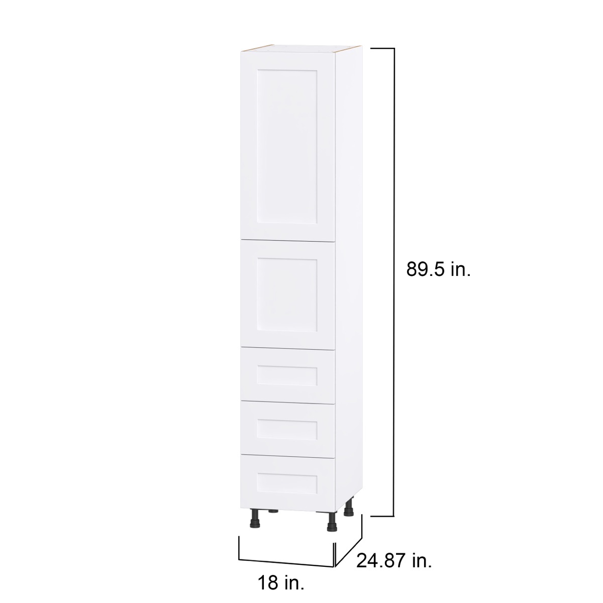 Jasmine Painted Warm White  Shaker Assembled Pantry Cabinet 1 Doors with 3 Drawers and 2 Inner Drawers (18 in. W X 89.5 in. H X 24 in. D)