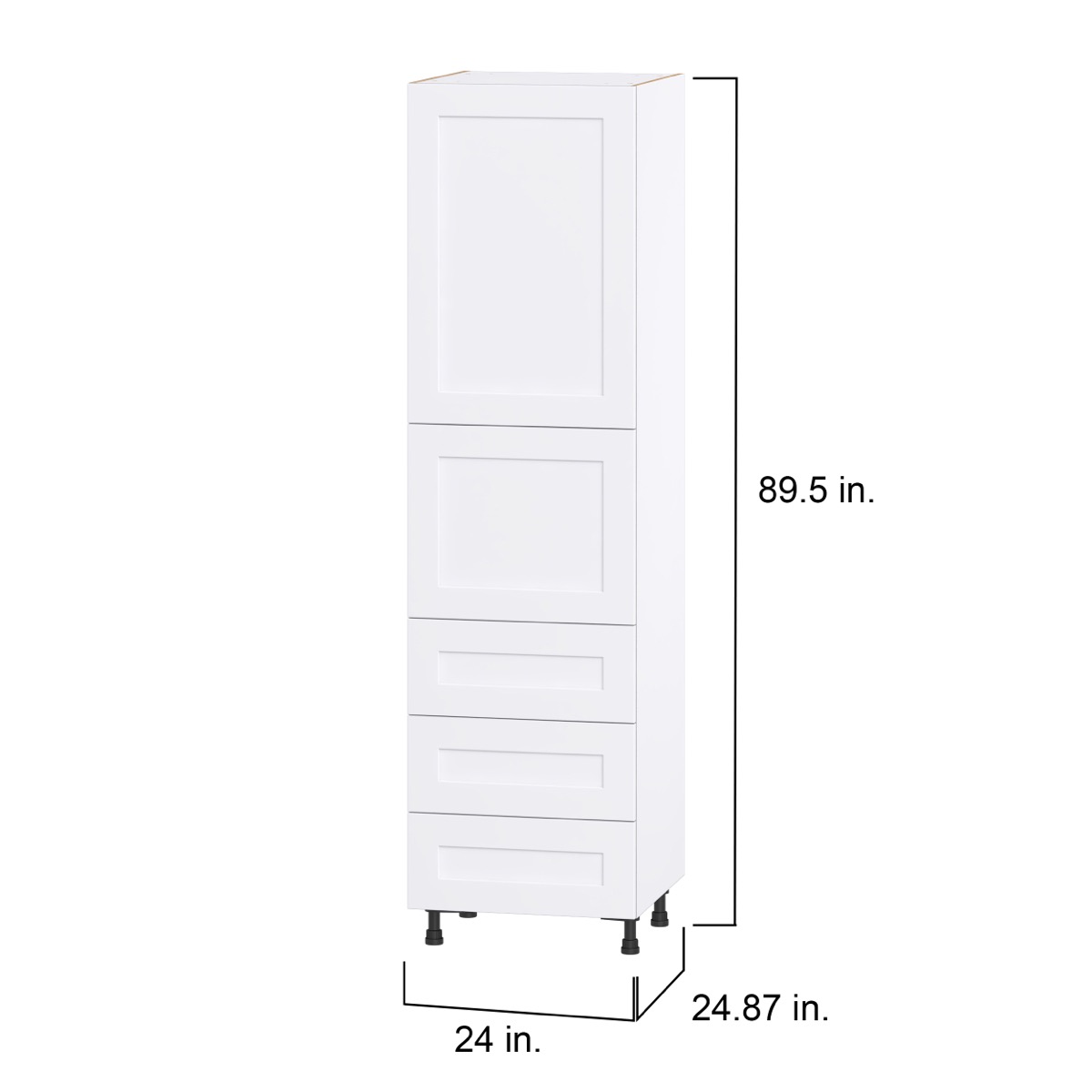 Jasmine Painted Warm White  Shaker Assembled Pantry Cabinet 1 Doors with 3 Drawers and 2 Inner Drawers (24 in. W X 89.5 in. H X 24 in. D)