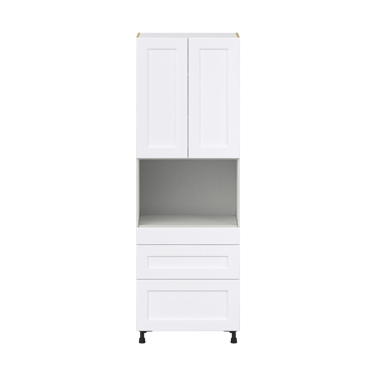 Jasmine Painted Warm White  Shaker Assembled Pantry Microwave  Cabinet with 3 Drawers (30 in. W x 89.5 in. H x 24 in. D)