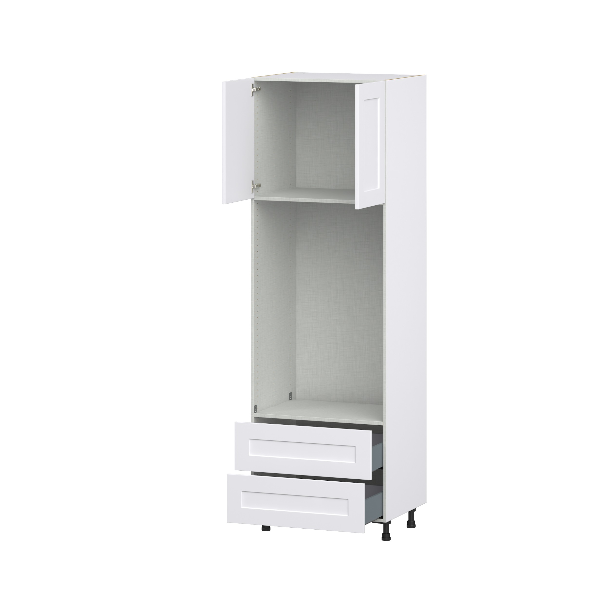 Jasmine Painted Warm White Shaker Assembled Pantry Micro/Oven Combo Cabinet with 2 Drawers (30 in. W x 94.5 in. H x 24 in. D)