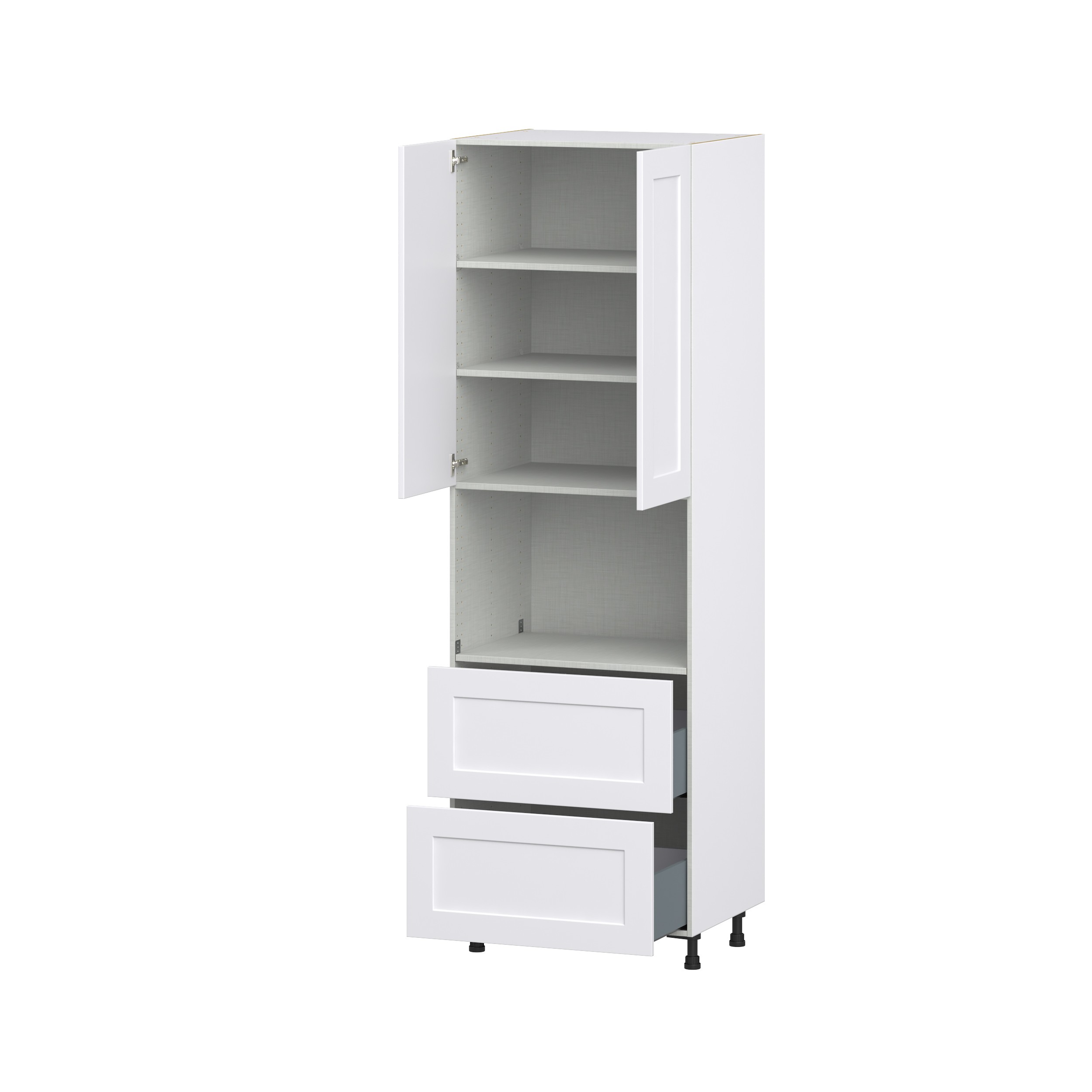 Jasmine Painted Warm White Shaker Assembled Pantry Microwave Cabinet with 2 Drawers (30 in. W x 94.5 in. H x 24 in. D)