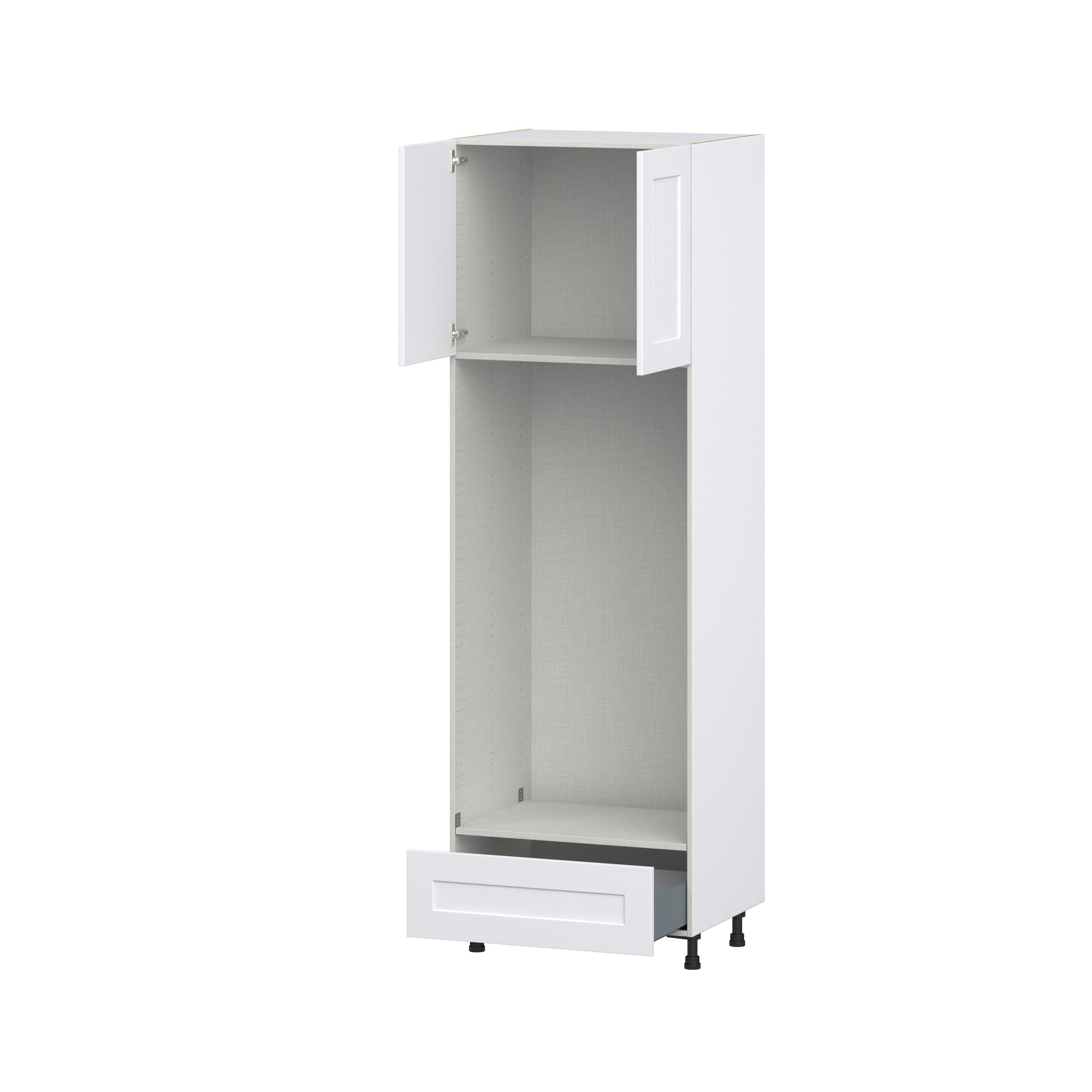 Jasmine Painted Warm White Shaker Assembled Pantry Micro/Oven Cabinet with Drawer (30 in. W X 94.5 in. H X 24 in. D)