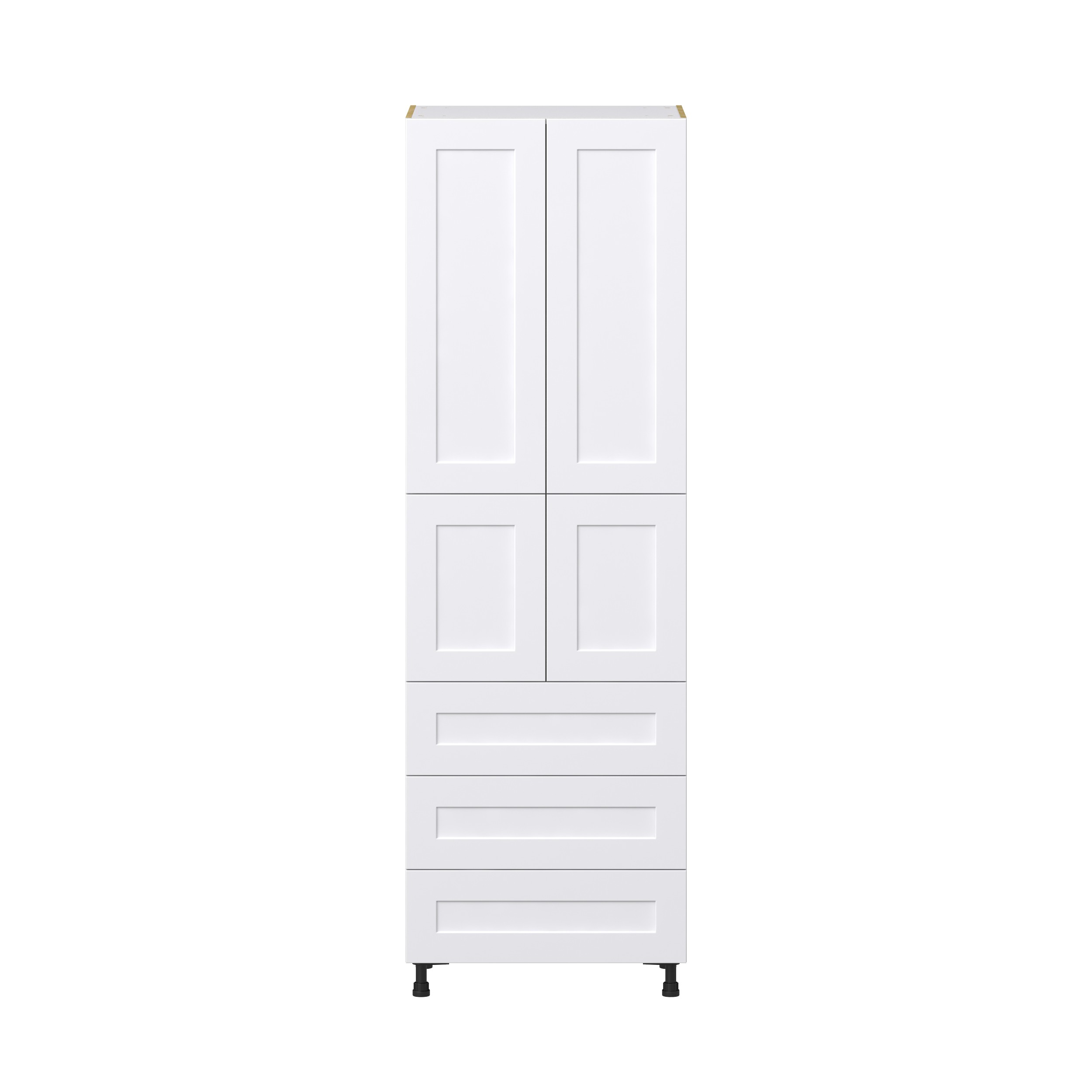 Jasmine Painted Warm White Shaker Assembled Pantry Cabinet 4 Doors with 3 Drawers and 2 Inner Drawers (30 in. W X 94.5 in. H X 24 in. D)