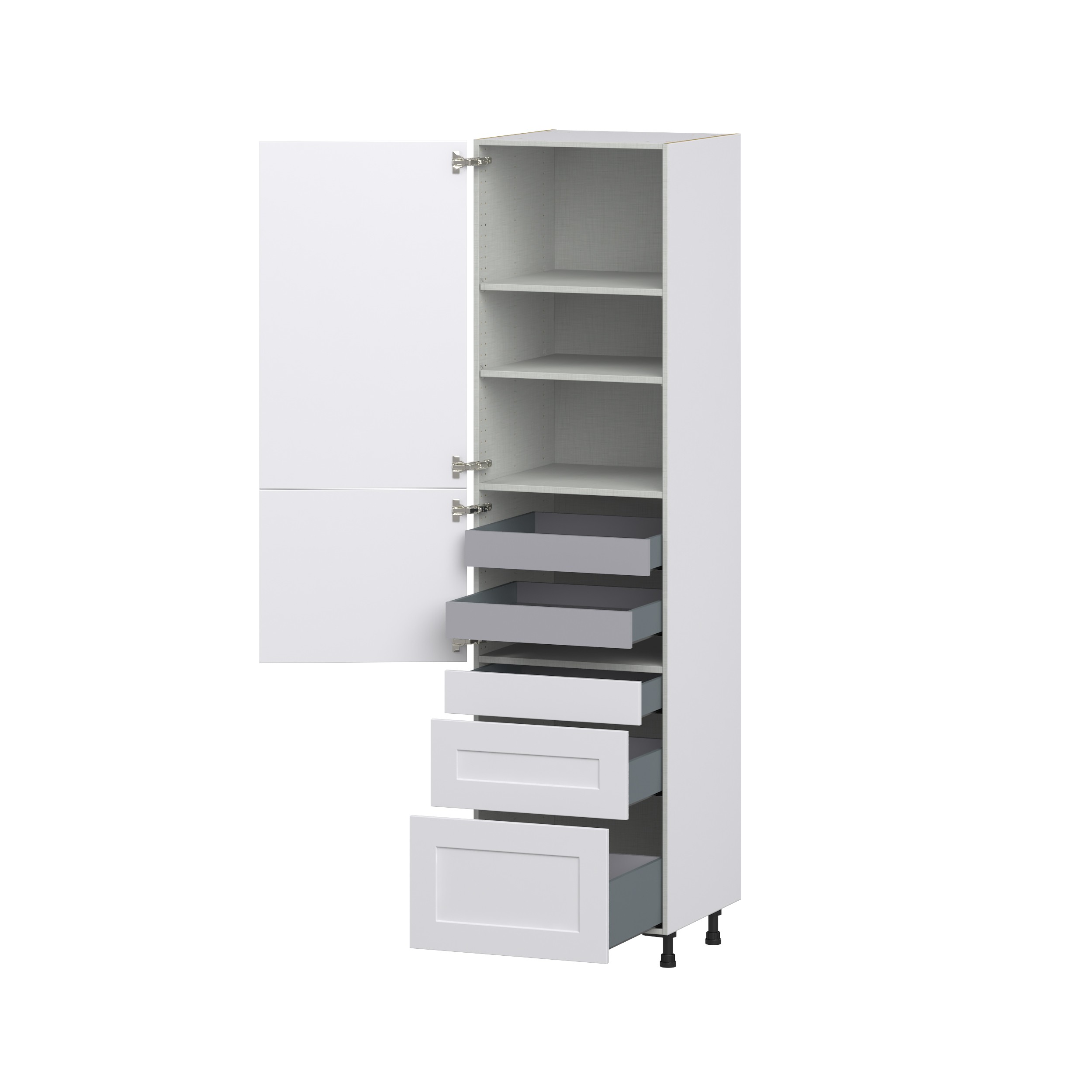 Jasmine Painted Warm White Shaker Assembled Pantry Cabinet with 3 Drawers and 2 Inner Drawers (24 in. W X 94.5 in. H X 24 in. D)