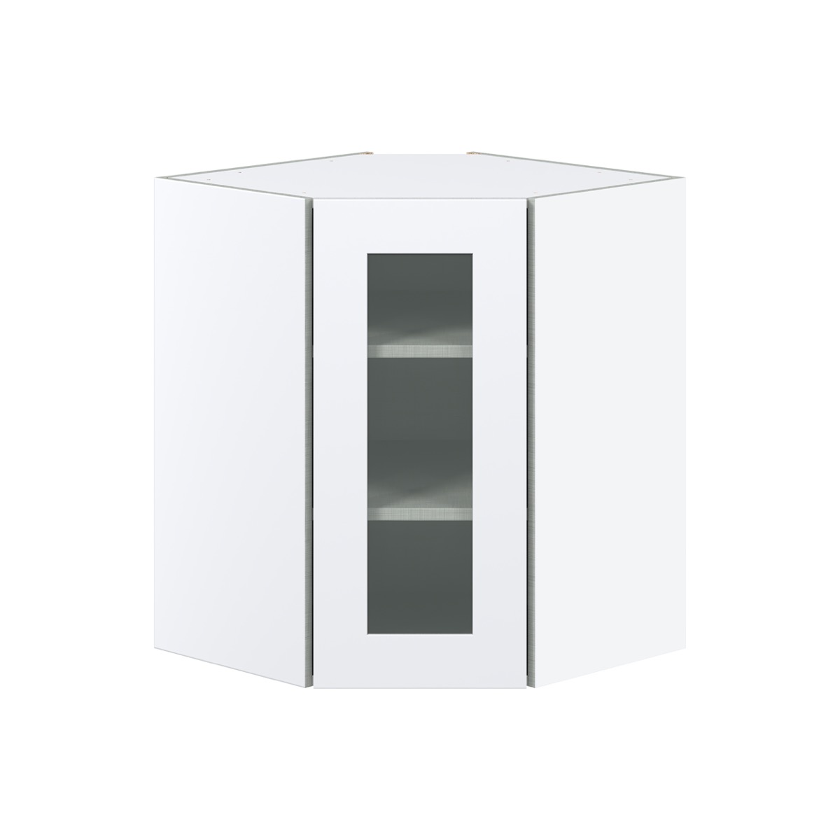 Jasmine Painted Warm White Assembled Corner Wall Cabinet with a Glass Door (24 in. W x 30 in. H x 24 in. D)