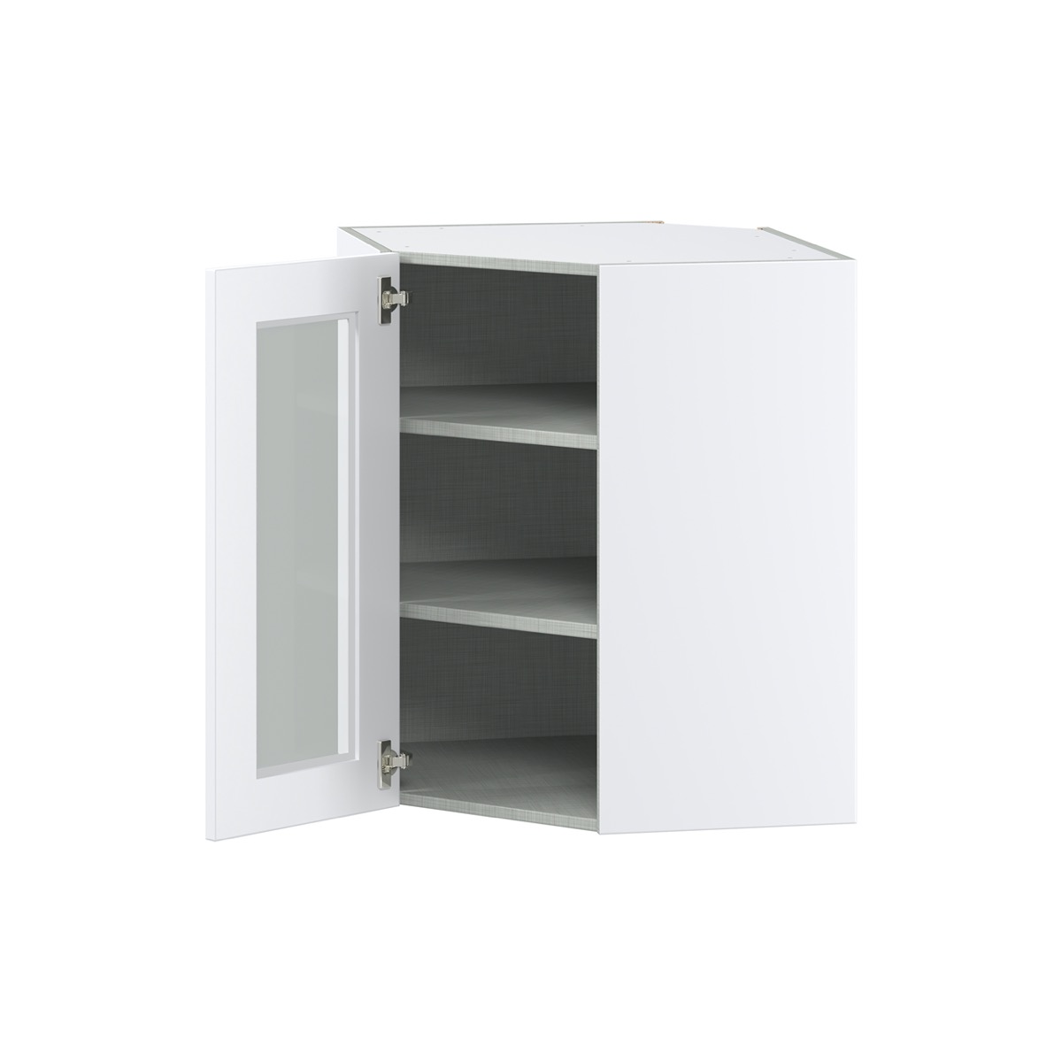 Jasmine Painted Warm White Assembled Corner Wall Cabinet with a Glass Door (24 in. W x 30 in. H x 24 in. D)