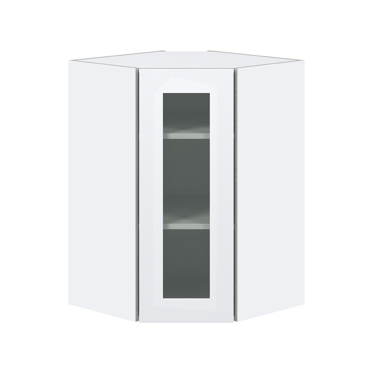 Jasmine Painted Warm White Assembled Corner Wall Cabinet with a Glass Door (24 in. W x 35 in. H x 24 in. D)