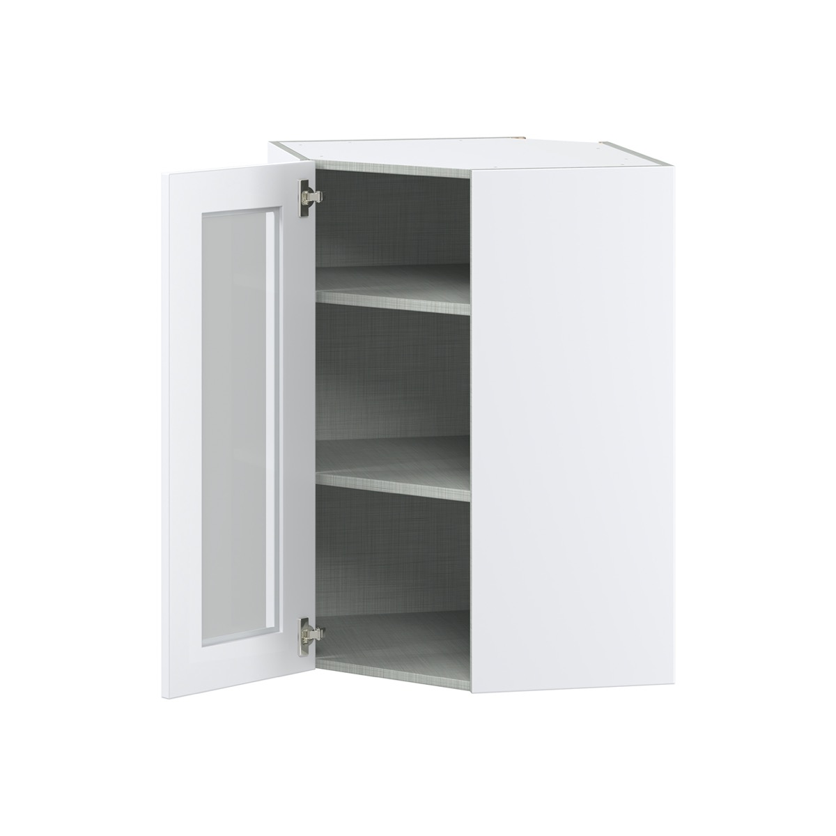 Jasmine Painted Warm White Assembled Corner Wall Cabinet with a Glass Door (24 in. W x 35 in. H x 24 in. D)