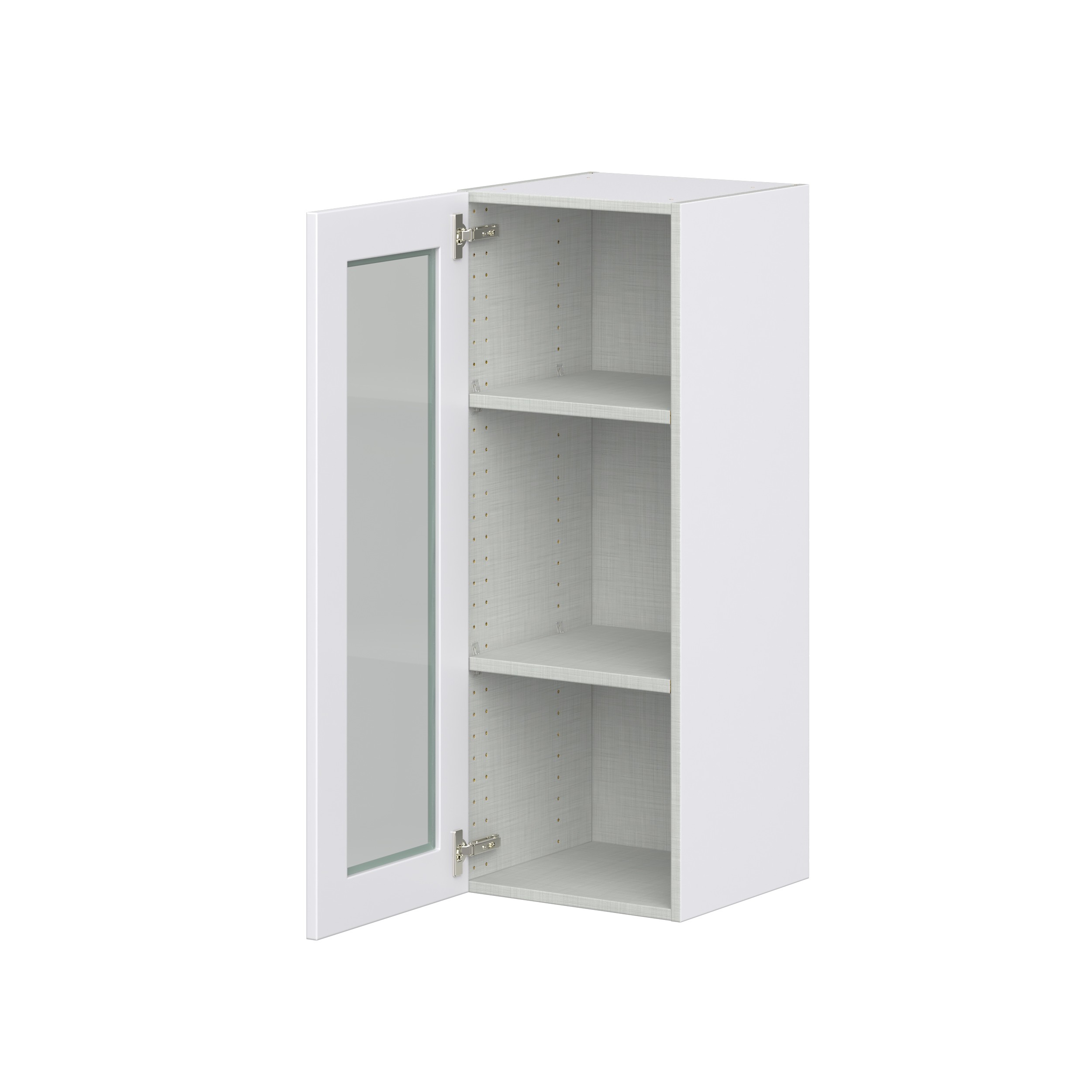 Jasmine Painted Warm White Shaker Assembled Wall Cabinet with a Full High Glass Door (15 in. W x 40 in. H x 14 in. D)