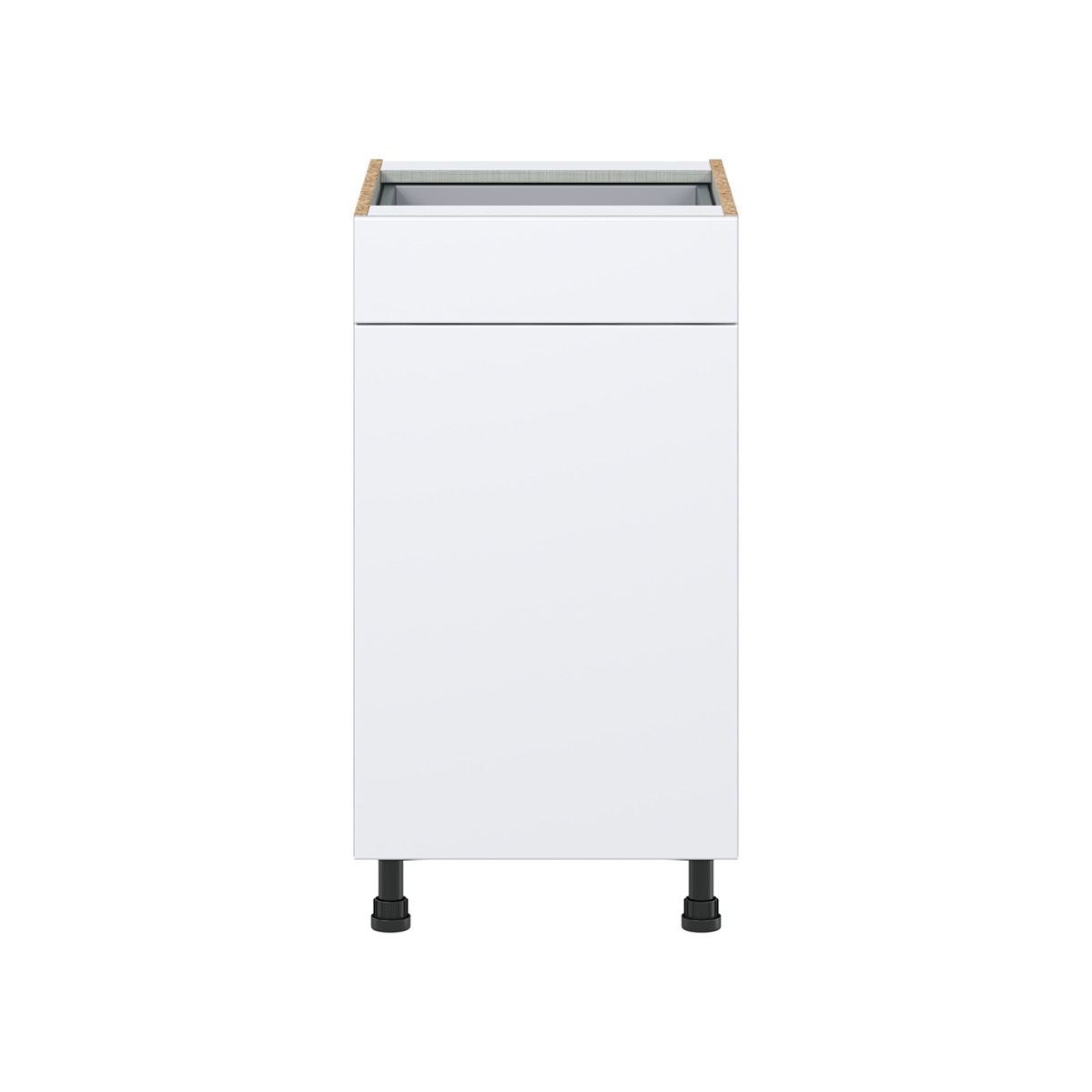 Lily Bright White  Slab Assembled Base Cabinet with 1 Door and 1 Drawer (18 in. W x 34.5 in. H x 24 in. D)