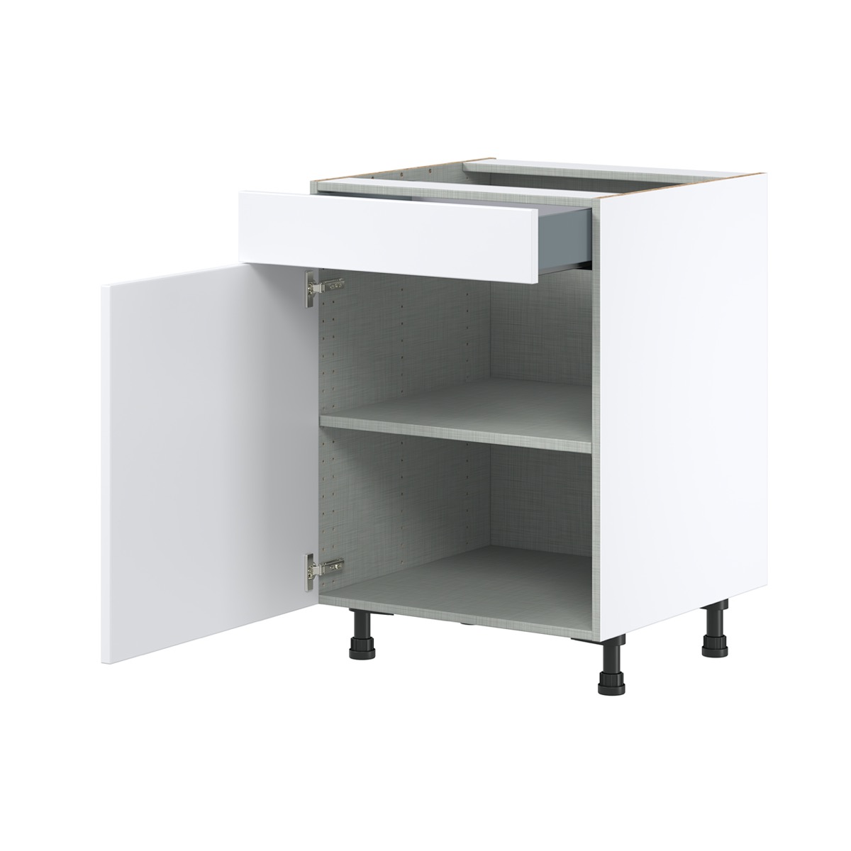 Lily Bright White  Slab Assembled Base Cabinet with 1  Door and 1 Drawer (24 in. W x 34.5 in. H x 24 in. D)