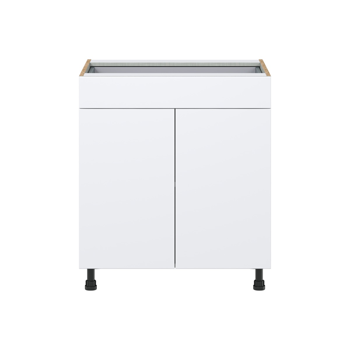 Lily Bright White  Slab Assembled Base Cabinet with 2  Doors and a Drawer (30 in. W x 34.5 in. H x 24 in. D)