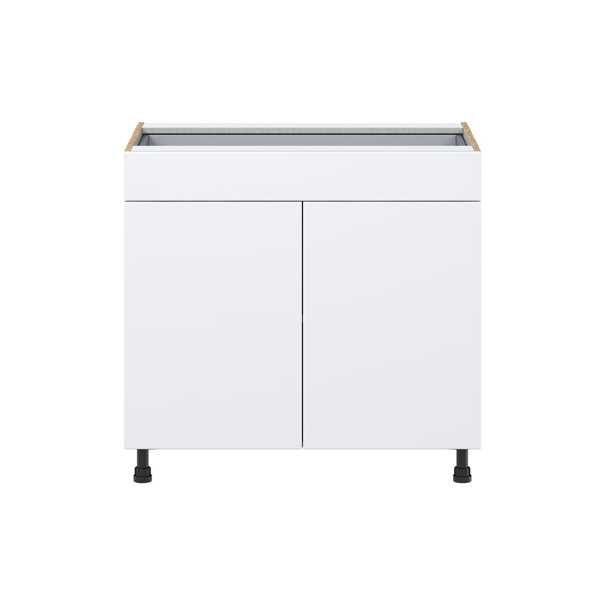 Lily Bright White  Slab Assembled Base Cabinet with 2  Doors and 1 Drawer (36 in. W x 34.5 in. H x 24 in. D)