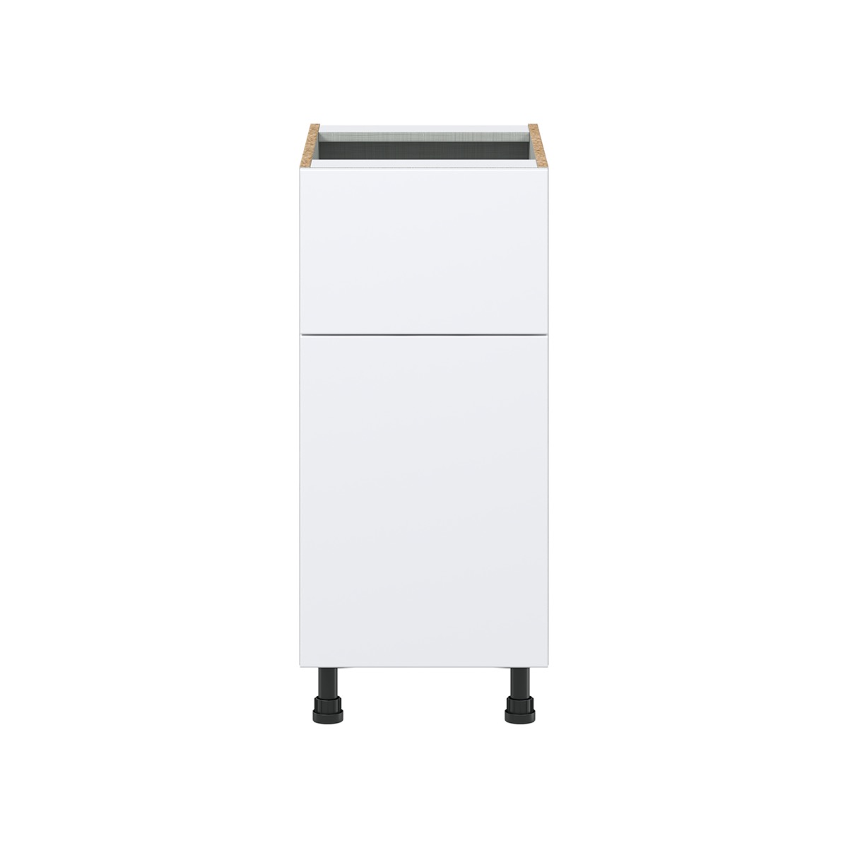 Lily Bright White  Slab Assembled Base Cabinet with 1 Door and 10 in. Drawer (15 in. W x 34.5 in. H x 24 in. D)