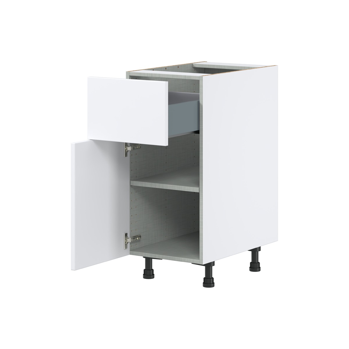 Lily Bright White  Slab Assembled Base Cabinet with 1 Door and 10 in. Drawer (15 in. W x 34.5 in. H x 24 in. D)