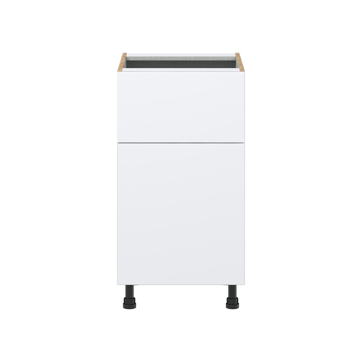 Lily Bright White  Slab Assembled Base Cabinet with 1 Door and 10 in. Drawer (18 in. W x 34.5 in. H x 24 in. D)