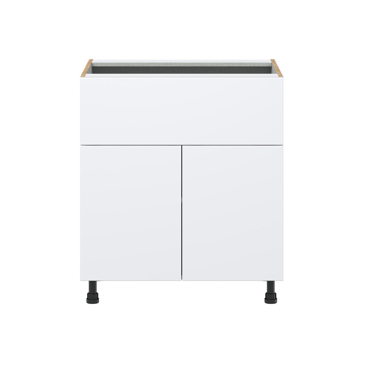 Lily Bright White  Slab Assembled Base Cabinet with 1 Door and 10 in. Drawer (30 in. W x 34.5 in. H x 24 in. D)