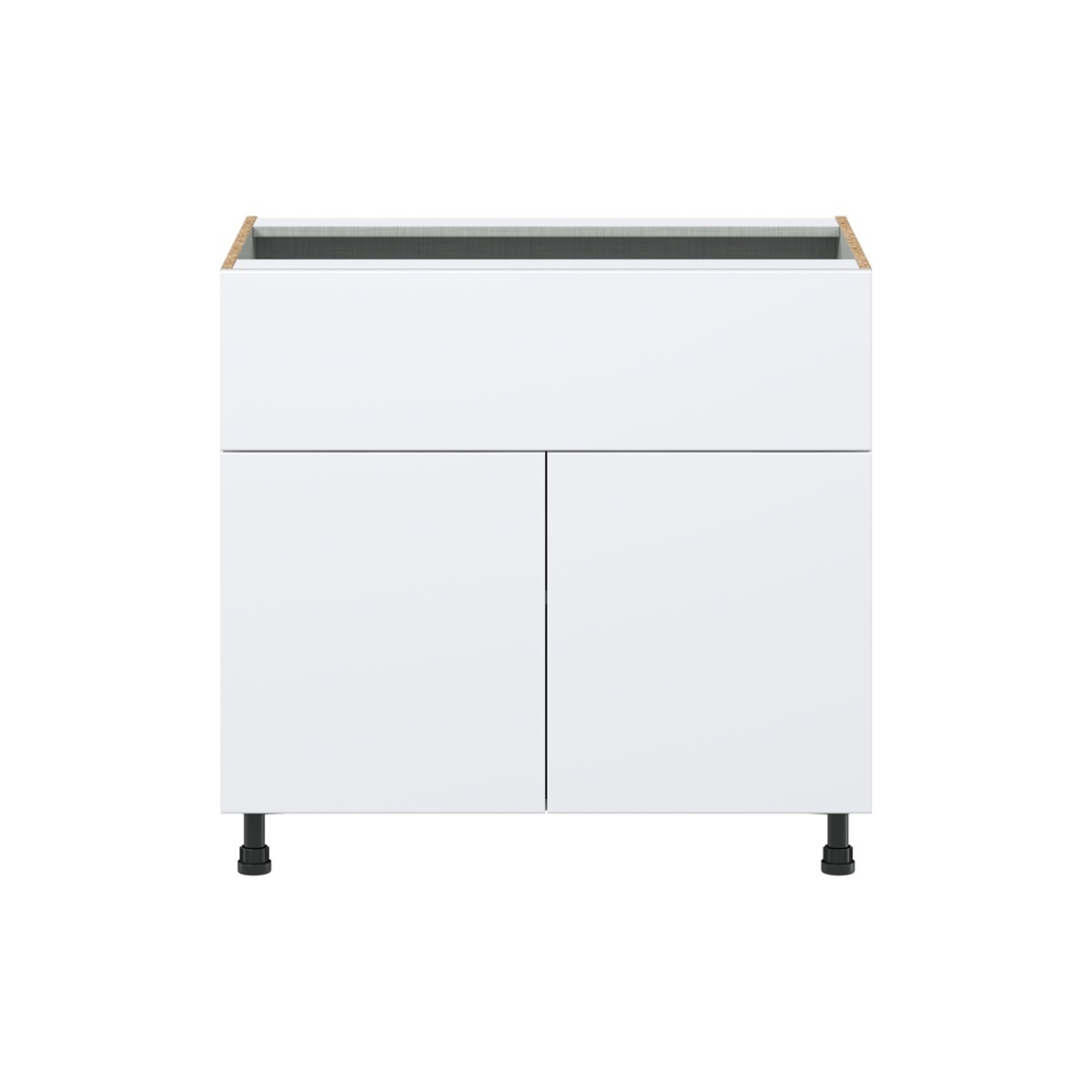 Lily Bright White  Slab Assembled Base Cabinet with 1 Door and 10 in. Drawer (36 in. W x 34.5 in. H x 24 in. D)