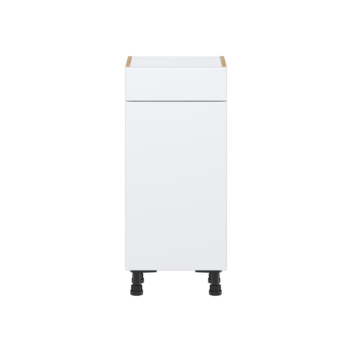 Lily Bright White  Slab Assembled Shallow Base Cabinet with 1 Door and 1 Drawer (15 in. W x 34.5 in. H x 14 in. D)