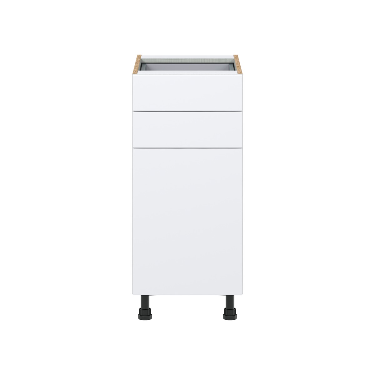 Lily Bright White  Slab Assembled Base Cabinet with 1 Door and Two 5 in. Drawers (15 in. W x 34.5 in. H x 24 in. D)