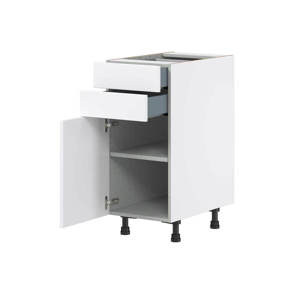 Lily Bright White  Slab Assembled Base Cabinet with 1 Door and Two 5 in. Drawers (15 in. W x 34.5 in. H x 24 in. D)