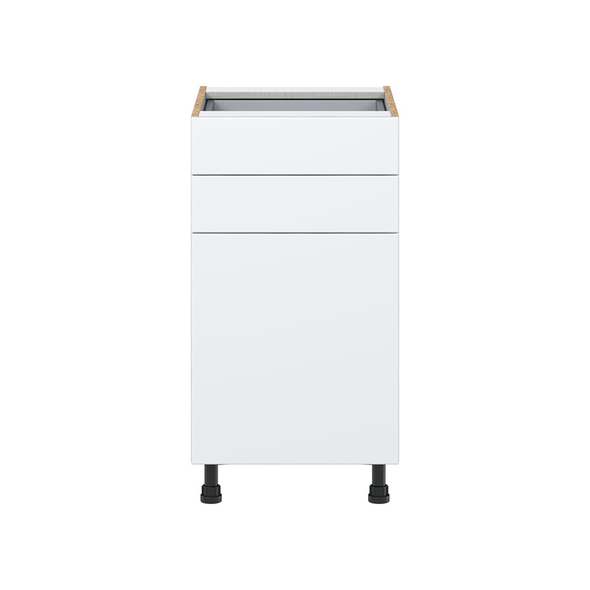 Lily Bright White  Slab Assembled Base Cabinet with 1 Door and Two 5 in. Drawers (18 in. W x 34.5 in. H x 24 in. D)