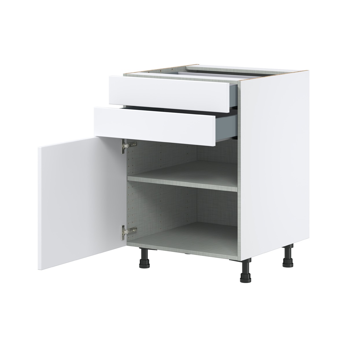 Lily Bright White  Slab Assembled Base Cabinet with 1 Door and Two 5 in. Drawers (24 in. W x 34.5 in. H x 24 in. D)