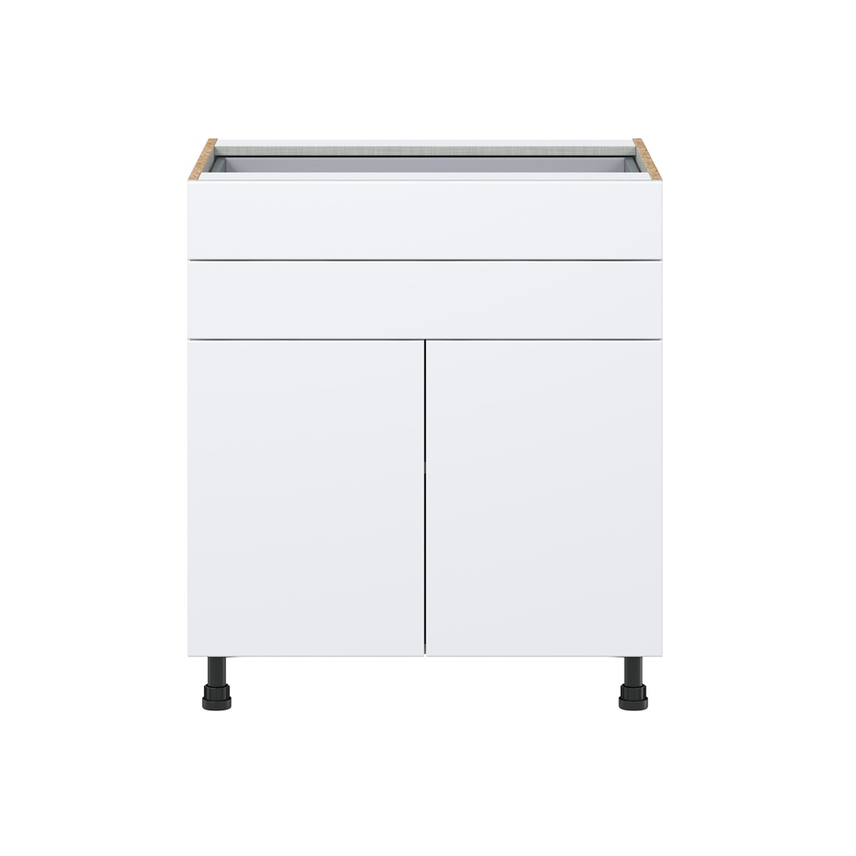 Lily Bright White  Slab Assembled Base Cabinet with Two Doors and Two 5 in. Drawers (30 in. W x 34.5 in. H x 24 in. D)