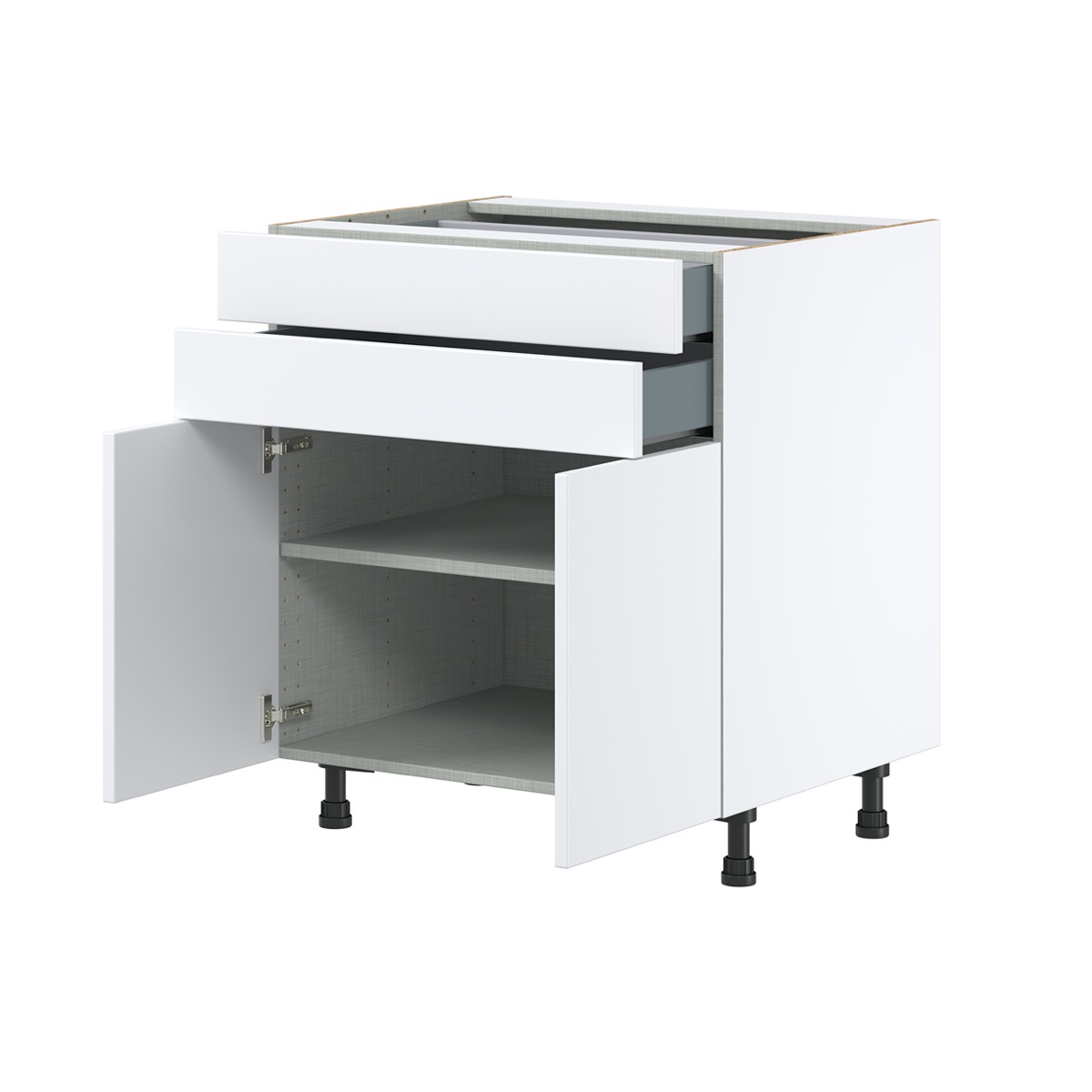 Lily Bright White  Slab Assembled Base Cabinet with Two Doors and Two 5 in. Drawers (30 in. W x 34.5 in. H x 24 in. D)