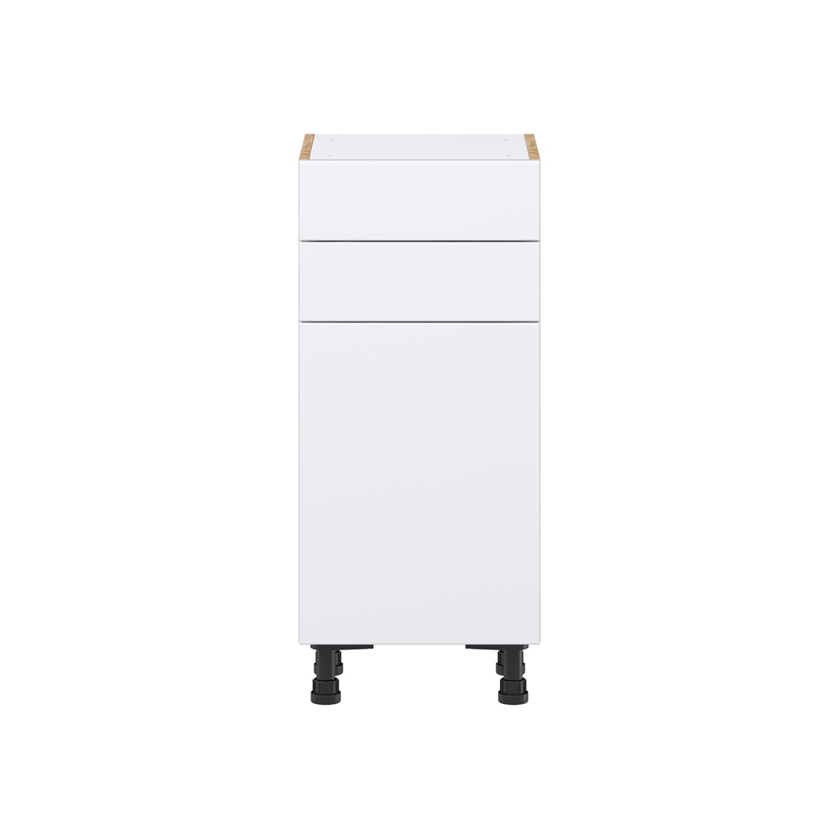 Lily Bright White  Slab Assembled Shallow Base Cabinet with 1 Door and Two 10 in. Drawers (15 in. W x 34.5 in. H x 14 in. D)