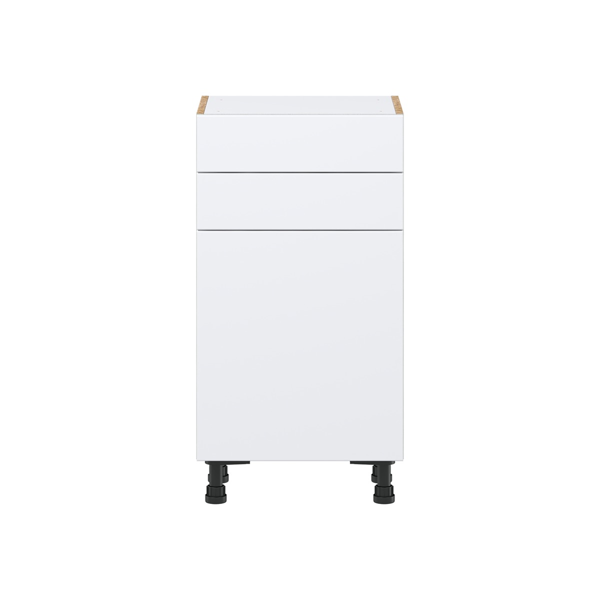 Lily Bright White  Slab Assembled Shallow Base Cabinet with 1 Door and Two 10 in. Drawers (18 in. W x 34.5 in. H x 14 in. D)