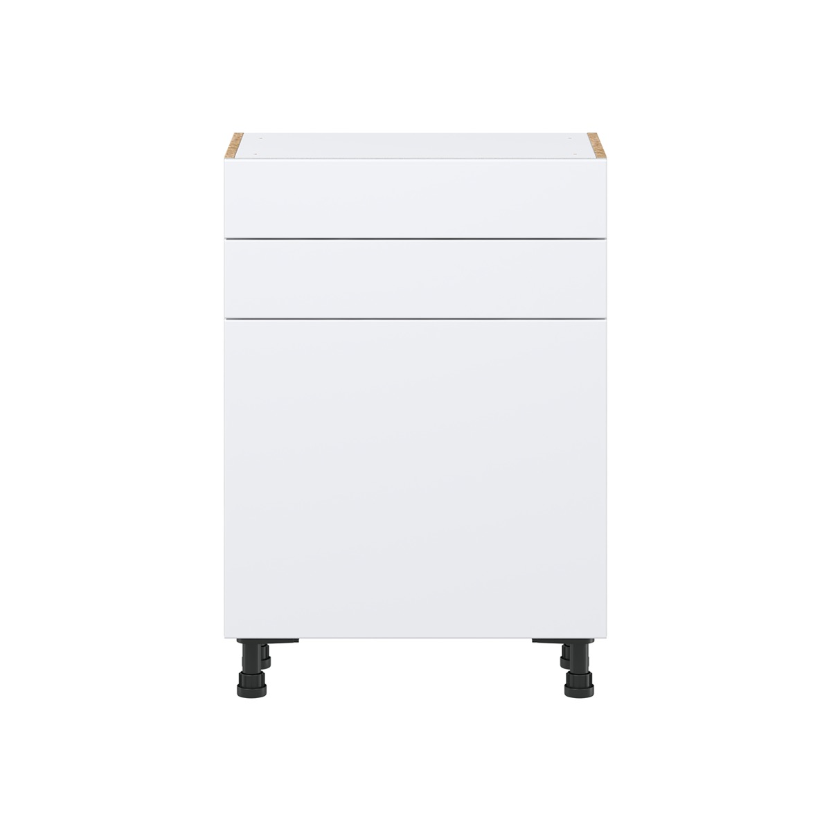 Lily Bright White  Slab Assembled Shallow Base Cabinet with 1 Door and Two 10 in. Drawers (24 in. W x 34.5 in. H x 14 in. D)