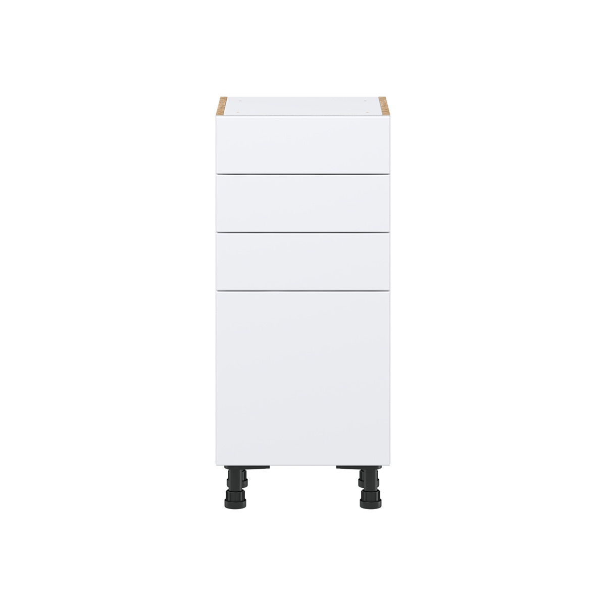 Lily Bright White  Slab Assembled Shallow Base Cabinet with 1 Door and Three 5 in. Drawers (15 in. W x 34.5 in. H x 14 in. D)